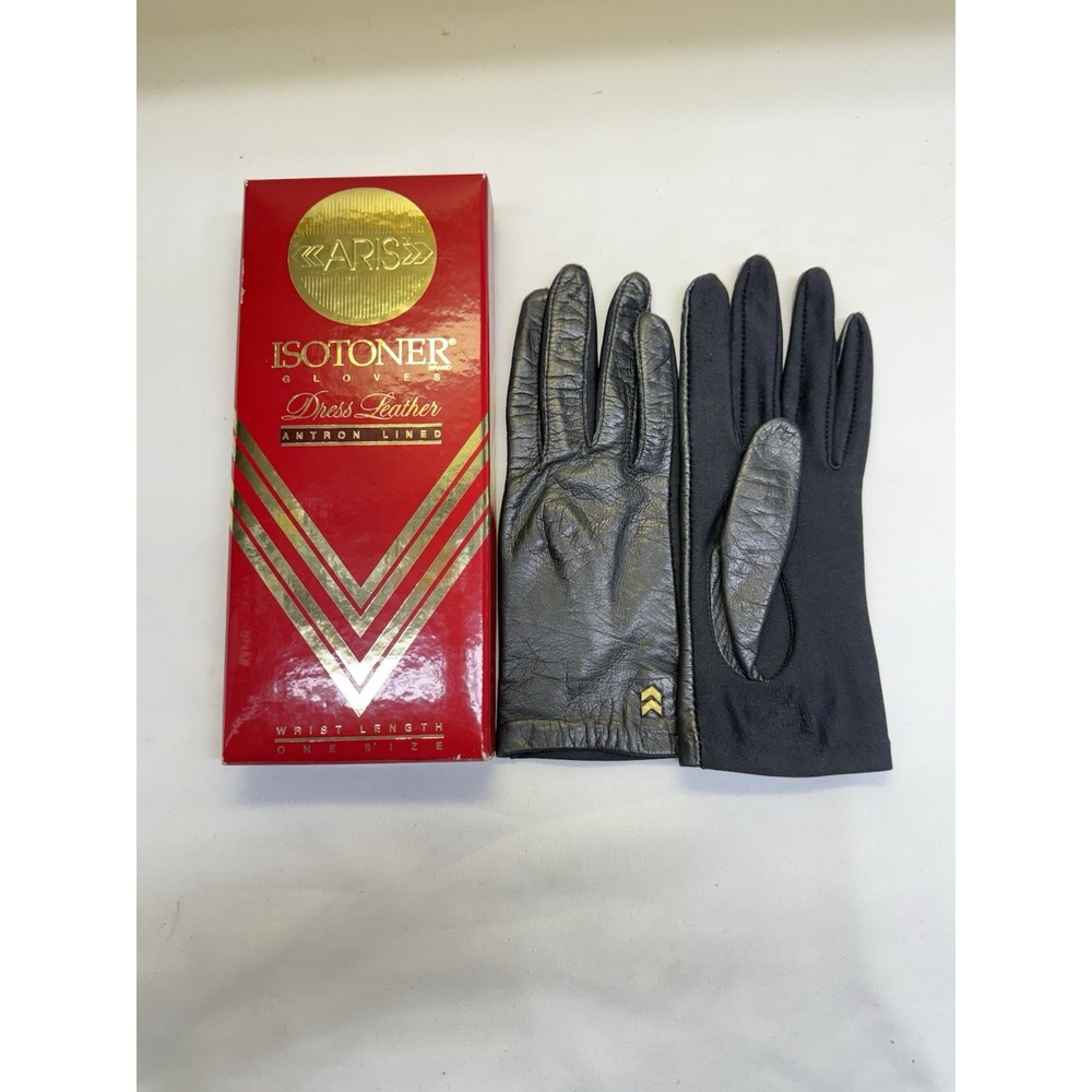 Vintage Aris Isotoner Dress Leather Gloves Women's Black In Original Box OS